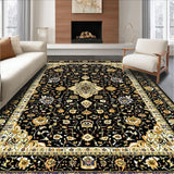 Ultra Soft Area Rug, Non Slip, Stain Resistant, Washable Area Rugs for Living Room, Bedroom, Artistic Cream and Gold Motif(Black)