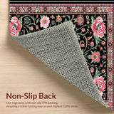 Ultra Soft Area Rug, Non Slip, Stain Resistant, Washable Area Rugs for Living Room, Bedroom, Vibrant Insect Floral Arrangement(Black)