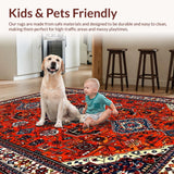 Ultra Soft Area Rug, Non Slip, Stain Resistant, Washable Area Rugs for Living Room, Bedroom, Artistic Distressed Geometric Fusion(Red)