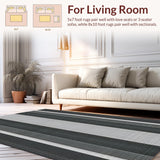 Ultra Soft Area Rug, Non Slip, Stain Resistant, Washable Area Rugs for Living Room, Bedroom, Minimalist Classic Linear Design(Black)