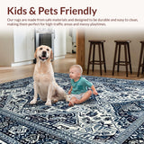 Ultra Soft Area Rug, Non Slip, Stain Resistant, Washable Area Rugs for Living Room, Bedroom, Navy Geometric Boho Elegance(Blue)