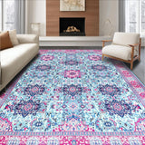 Ultra Soft Area Rug, Non Slip, Stain Resistant, Washable Area Rugs for Living Room, Bedroom, Enchanting Vintage Symmetrical Patterns(Blue)