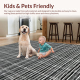 Ultra Soft Area Rug, Non Slip, Stain Resistant, Washable Area Rugs for Living Room, Bedroom, Ink & Linen Stripe Rug, Woven Graphic Carpet, Linear Art Floor Mat(Black)