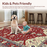 Ultra Soft Area Rug, Non Slip, Stain Resistant, Washable Area Rugs for Living Room, Bedroom, Elegant Red Tiled Motif(Red)