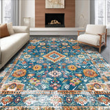 Ultra Soft Area Rug, Non Slip, Stain Resistant, Washable Area Rugs for Living Room, Bedroom, Rustic Tribal Tiled Pattern(Blue)