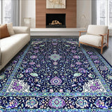 Ultra Soft Area Rug, Non Slip, Stain Resistant, Washable Area Rugs for Living Room, Bedroom, Eclectic Multicolor Floral Motif(Blue)