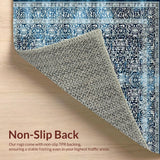 Ultra Soft Area Rug, Non Slip, Stain Resistant, Washable Area Rugs for Living Room, Bedroom, Elegant Vintage Scroll Motif(Blue)