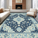 Ultra Soft Area Rug, Non Slip, Stain Resistant, Washable Area Rugs for Living Room, Bedroom, Stylish Patterned Ogee Arrangement(Blue)