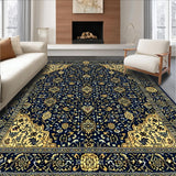 Ultra Soft Area Rug, Non Slip, Stain Resistant, Washable Area Rugs for Living Room, Bedroom, Chic Gold and White Lattice Pattern(Blue)