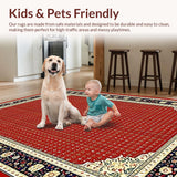 Ultra Soft Area Rug, Non Slip, Stain Resistant, Washable Area Rugs for Living Room, Bedroom, Luxurious Classic Trellis Design(Red)