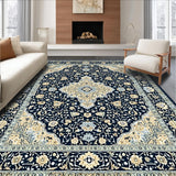 Ultra Soft Area Rug, Non Slip, Stain Resistant, Washable Area Rugs for Living Room, Bedroom, Antique Allure Vintage Inspired Medallion with Navy & Beige Accents(Blue)