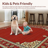 Ultra Soft Area Rug, Non Slip, Stain Resistant, Washable Area Rugs for Living Room, Bedroom, Chic Classic Geometric Arrangement(Red)