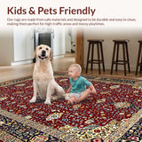 Ultra Soft Area Rug, Non Slip, Stain Resistant, Washable Area Rugs for Living Room, Bedroom, Rich Red Vintage Floral Design(Red)