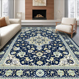 Ultra Soft Area Rug, Non Slip, Stain Resistant, Washable Area Rugs for Living Room, Bedroom, Indigo Hues Area Traditional Medallion Design Ivory Beige(Blue)