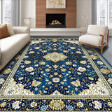 Ultra Soft Area Rug, Non Slip, Stain Resistant, Washable Area Rugs for Living Room, Bedroom, Elegant Floral White Blossom Style(Blue)