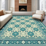Ultra Soft Area Rug, Non Slip, Stain Resistant, Washable Area Rugs for Living Room, Bedroom, Boho Turquoise Beige Ornate Area(Ivory)