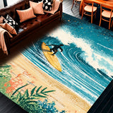 Ultra Soft Area Rug, Non Slip, Stain Resistant, Washable Area Rugs for Living Room, Bedroom, Humorous Surf Board Carpet Tropical Beaches Theme Area Rug(Blue)