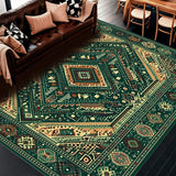 Ultra Soft Area Rug, Non Slip, Stain Resistant, Washable Area Rugs for Living Room, Bedroom, Vintage Inspired Ethnic Motif with Intricate Boho(Green)