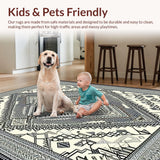 Ultra Soft Area Rug, Non Slip, Stain Resistant, Washable Area Rugs for Living Room, Bedroom, Rustic Monochrome Ogee Design(Gray)