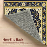 Ultra Soft Area Rug, Non Slip, Stain Resistant, Washable Area Rugs for Living Room, Bedroom, Oushak with Dark Navy and Gold Details(Black)