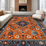 Ultra Soft Area Rug, Non Slip, Stain Resistant, Washable Area Rugs for Living Room, Bedroom, Bold Mediterranean Abstract Aesthetic(Orange)