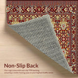 Ultra Soft Area Rug, Non Slip, Stain Resistant, Washable Area Rugs for Living Room, Bedroom, Beige Denim Floral Bohemian(Red)