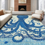 Ultra Soft Area Rug, Non Slip, Stain Resistant, Washable Area Rugs for Living Room, Bedroom, Seaside Octopus Carpet - Nautical Blue(Blue)