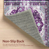 Ultra Soft Area Rug, Non Slip, Stain Resistant, Washable Area Rugs for Living Room, Bedroom, Timeless Diamond Medallion Elegance(Purple)