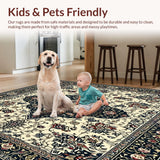 Ultra Soft Area Rug, Non Slip, Stain Resistant, Washable Area Rugs for Living Room, Bedroom, Vintage Inspired Boho Area with Ornate Black and Beige Medallion Motifs(White)