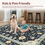 Ultra Soft Area Rug, Non Slip, Stain Resistant, Washable Area Rugs for Living Room, Bedroom, Chic Geometric Floral Arrangement(Blue)