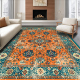 Ultra Soft Area Rug, Non Slip, Stain Resistant, Washable Area Rugs for Living Room, Bedroom, Artful Distressed Lattice Style(Orange)