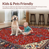 Ultra Soft Area Rug, Non Slip, Stain Resistant, Washable Area Rugs for Living Room, Bedroom, Sophisticated Ethnic Diamond Composition(Red)