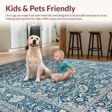 Ultra Soft Area Rug, Non Slip, Stain Resistant, Washable Area Rugs for Living Room, Bedroom, Timeless Dual-Toned Floral Arrangement(Blue)