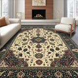 Ultra Soft Area Rug, Non Slip, Stain Resistant, Washable Area Rugs for Living Room, Bedroom, Rustic Earthy Tones Medallion Motif(Beige)