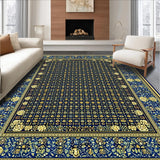 Ultra Soft Area Rug, Non Slip, Stain Resistant, Washable Area Rugs for Living Room, Bedroom, Elegant Geometric Area Featuring Blue and Gold Floral(Blue)