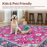 Ultra Soft Area Rug, Non Slip, Stain Resistant, Washable Area Rugs for Living Room, Bedroom, Retro Oceanic Floral Fusion(Pink)