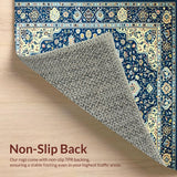 Ultra Soft Area Rug, Non Slip, Stain Resistant, Washable Area Rugs for Living Room, Bedroom, Elegant Distressed Floral Medallion(Blue)