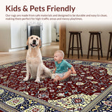 Ultra Soft Area Rug, Non Slip, Stain Resistant, Washable Area Rugs for Living Room, Bedroom, Timeless Vintage Ivory Patterned Rug(Red)