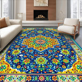 Ultra Soft Area Rug, Non Slip, Stain Resistant, Washable Area Rugs for Living Room, Bedroom, Vibrant Mexican Talavera Tile Rug with Colorful Pottery and Floral Designs(Blue)