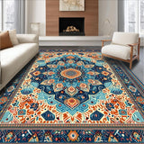 Ultra Soft Area Rug, Non Slip, Stain Resistant, Washable Area Rugs for Living Room, Bedroom, Luxurious Jewel-Toned Decorative Elements(Blue)