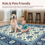 Ultra Soft Area Rug, Non Slip, Stain Resistant, Washable Area Rugs for Living Room, Bedroom, Stylish Distressed Floral Composition(White)