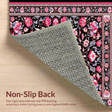 Ultra Soft Area Rug, Non Slip, Stain Resistant, Washable Area Rugs for Living Room, Bedroom, Boho Vintage Floral Aesthetic(Black)