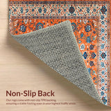 Ultra Soft Area Rug, Non Slip, Stain Resistant, Washable Area Rugs for Living Room, Bedroom, Lively Transitional Floral Fusion(Orange)