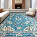 Ultra Soft Area Rug, Non Slip, Stain Resistant, Washable Area Rugs for Living Room, Bedroom, Charming Ethnic Floral Motif(Blue)