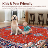 Ultra Soft Area Rug, Non Slip, Stain Resistant, Washable Area Rugs for Living Room, Bedroom, Distinct Geometric Orange and Brown Pattern(Red)