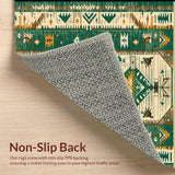 Ultra Soft Area Rug, Non Slip, Stain Resistant, Washable Area Rugs for Living Room, Bedroom, Southwestern Green Tan Kitchen Washable Runner Rug(Green)