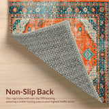 Ultra Soft Area Rug, Non Slip, Stain Resistant, Washable Area Rugs for Living Room, Bedroom, Rustic Teal Floral Motif Charm(Orange)