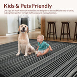 Ultra Soft Area Rug, Non Slip, Stain Resistant, Washable Area Rugs for Living Room, Bedroom, Graphic Striped Rug Black and White Low Pile Floor Covering(Black)