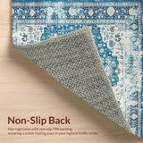 Ultra Soft Area Rug, Non Slip, Stain Resistant, Washable Area Rugs for Living Room, Bedroom, Chic Distressed Teal Geometric Motif(Blue)