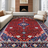 Ultra Soft Area Rug, Non Slip, Stain Resistant, Washable Area Rugs for Living Room, Bedroom, Elegant Red and Blue Medallion(Red)